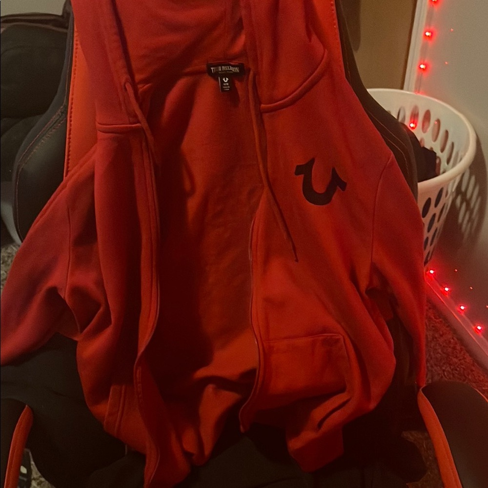 Red Graphic True Religion Zip Up Hoodie